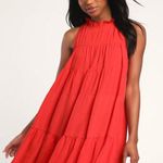 Lulus Tier for It Red Tiered Ruffled Tie-Back Mini Dress size XL Photo 3