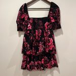 Alice + Olivia Mini Dress Emmalou Stretch Cotton Tiered Sz 0 Black Pink Photo 6