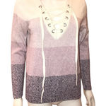 Soho Apparel Lace Up Front Pink Colors Sweater Long Sleeve Sz M Photo 0