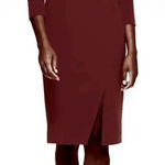 Calvin Klein Burgundy Foldover Neck Front Slit 3/4 Sleeve Sheath Dress Size 4 Photo 0