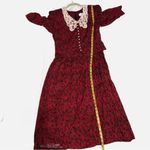 Vintage Miss Dorby Red Black Floral Dress Size 8 Crocheted Lace Collar Midi Maxi Photo 10