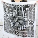 Vintage Deco Nouveau Verna Design B&W Square Cotton Scarf Black Photo 3
