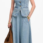 Madewell Denim Midi Skirt Edmonson Wash Blue Stretch High Waist A Line US 26 NWT Photo 0