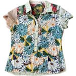 Desigual  XL Buttondown Short Sleeve Shirt Daisy Floral Mixed Print Fabrics Photo 0