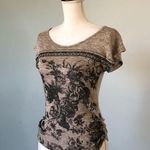 AGENDA | Floral Boat Neck Short Sleeve Sweater Sz SP Photo 3