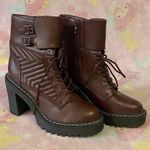XOXO Burgundy Grunge fashion combat heeled boots (NEW) 10 Photo 2