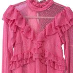 River Island  Pink Lace Ruffle Longsleeve Top Size 10‎ Gender Reveal Polka Dot Photo 2