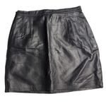Vtg 1990s Newport News Black Leather High Rise Back Zip Mini Skirt Sz 8 Photo 0