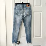 Moussy Denim Mid Rise Distressed Busted Knee Raw Ankle Hem Skinny Jeans 25 Blue Photo 4