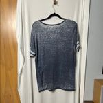 No Comment  Faded Blue Criss Cross V-Neck Top with Striped Sleeves Size 1X Photo 1