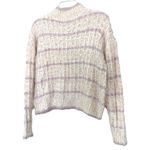Forever 21 White Purple Stripe Sparkle Fringe Knit High Neck Sweater Small Photo 2