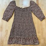 Faithfull the Brand  Es Saada Brown and Pink Floral Shirred Puff Sleeve Dress Photo 2