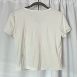 SheIn White Ribbed Short Sleeve V-Neck Crop Top Photo 1
