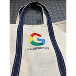 Vintage LL Bean Boat & Tote Bag Natural & Navy Trim Canvas Google Large‎ Photo 2