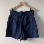 Banana Republic cotton/linen navy Blue Shorts paperbag waist zip up zipper front Photo 1