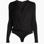 Free People Turnt Surplice-Neck Bodysuit Women's L Black Long Sleeves Pullover Photo 2