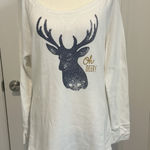 Old Navy Old‎ Navy Oh Deer Waffle Knit Long Sleeve Top XL White Graphic Holiday Shirt Photo 0