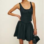 Reformation  | Evy 100% Linen Corset Top & Pleated Mini Skirt Set in Black Photo 2