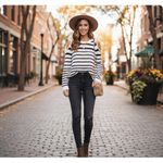 La Classe Couture Sweater Womens XS Black White Striped Cold Shoulder Pullover Photo 11