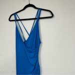 Lulus Blue High Slit Ruched Maxi Dress Women’s M Spaghetti Strap Baddie Bodycon Photo 2