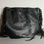 Victoria's Secret Fringe Bucket Bag Drawstring Black Faux Leather Large NWOT Photo 1