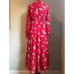 Indigo Rose Red Floral Tiered Maxi Dress Long Sleeve s boho cottage flowy fairy Photo 1