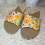 Toms Carly Pale Pink Fabric Sunkissed Oranges Slip On Slides Sandals sz 11 Photo 0