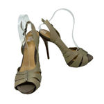L.A.M.B. Kam Taupe Platform Slingback Wooden Heels Sandals Size 9.5 Photo 3