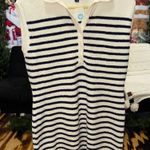 Universal Threads Navy and Cream Striped Knit Sleeveless Polo Dress Photo 0