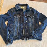 Muse Looks Denim Jean Jacket womens XS dark wash trucker distressed Blue Photo 0