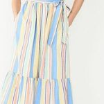 Draper James NWT  RSVP Midi Dress Size Large Off Shoulder Striped Cotton Ruffle Photo 0