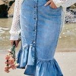 Hayden  denim ruffle hem snap front skirt size small mermaid blue Photo 0