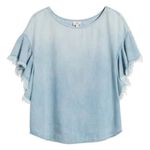 AG Adriano Goldschmied NWT AG Jeans The Shannon Top Chambray Blue Fringe Sleeve Blouse Size Small NEW Photo 1