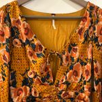 Free People  Morning Light Golden Yellow Floral Long Sleeve Dress Size 8 Photo 2
