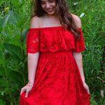Francesca's Red Lace Off The Shoulder Dress Photo 0