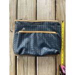 Joan & David  Navy Blue And Tan Woven Cosmetic Bag‎ Makeup Toiletries Photo 9