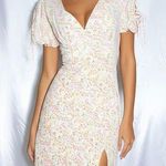 Urban Outfitters Kiss the Sky Pink/Green Puff Sleeve V-neck Mini Dress w/ Slit Photo 0