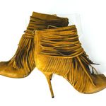 Gucci Akerman Fringe Peep Toe Ankle Boots Camel Suede Western Boho Booties 39.5 Photo 5