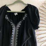 Black white puffy short sleeve tassel top blouse embroidery neckline Size L Photo 1