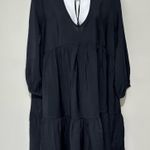 Ellen Tracy  Black split Neck tiered sheer flared ruffled dress Photo 0