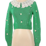 ZARA  Green Embroidered Floral Crochet Collar Knit Sweater - S Photo 0