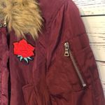 Ultim8 Brand burgundy faux fur collar rose appliqué bomber Jacket Juniors Sz Xl Red Photo 3