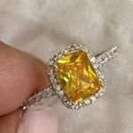 Australian Crystal Square Stone Ring Dipped In White Gold... Yellow Photo 0