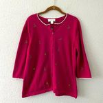 Vintage Christmas Sweater Pink Burgundy Fine Knit Embroidered Trees size 1x Photo 0