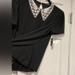 NWT AUW Size S Black Puff Short Sleeve White Eyelet Lace Collar Top Keyhole Back Photo 4