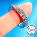 Boutique NEW 14k Gold Plated S925 Triple Row Eternity Round Diamond Wedding Ring, Size 7 Photo 2