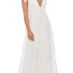 Mac Duggal Ieena x  - White Tiered V-Neck Plunging Maxi Dress - Size 6 70188 Photo 0