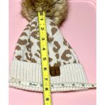 C.C. Leopard Print Knit Beanie Faux Fur Pom Womens Winter Hat Trendy Acrylic Tan Photo 7