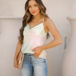 VICI HAPPY INSIDE SATIN TIE DYE COWL NECK TAN Photo 10