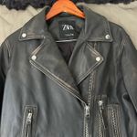 ZARA  Washed out Black Distressed Faux Leather Moto Jacket Size Large Photo 6